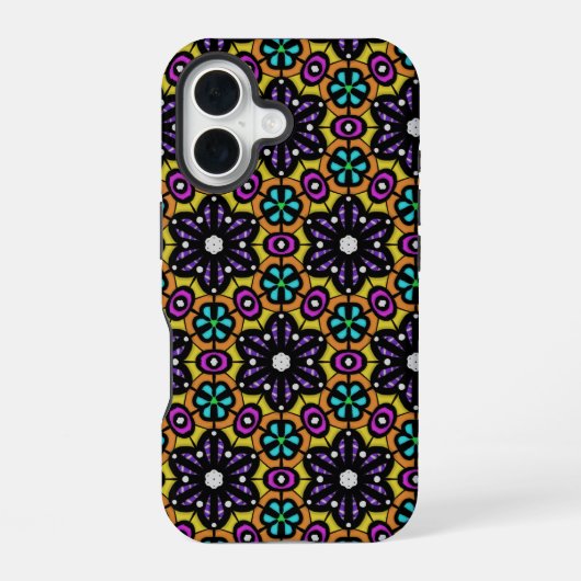 大胆な紫色のスミレの花の幾何学模様 iPhone 16ケース (裏面)