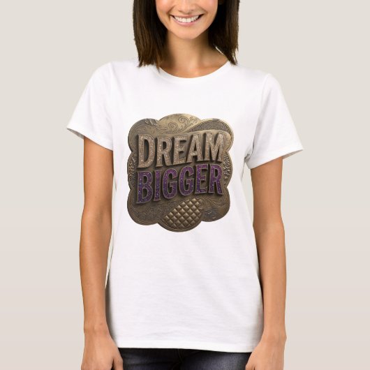 大胆な紫色のDREAM BIGGERスローガンTシャツ Tシャツ (正面)