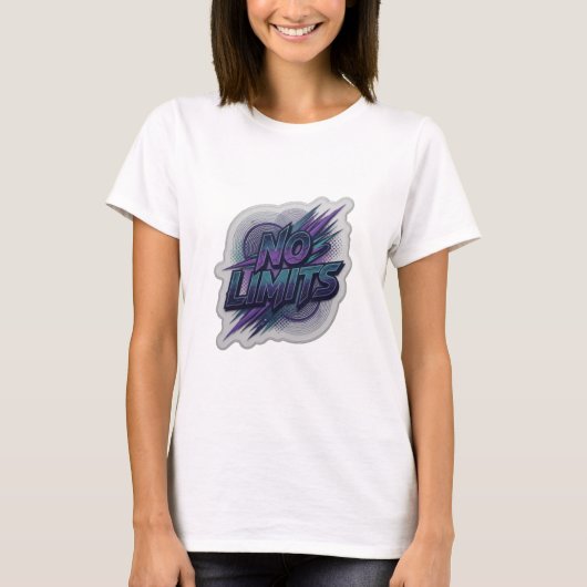 大胆な紫色のNO LIMITSテキストデザイン Tシャツ (正面)