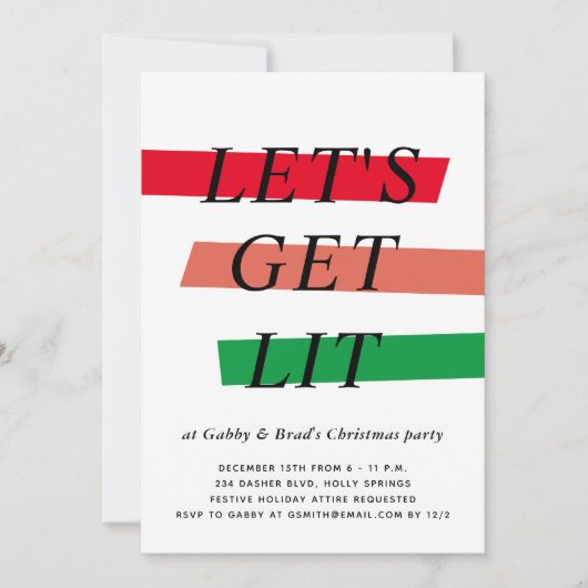 大胆な色のハイライトが目立つクリスマスパーティーの招待状 招待状 (正面)