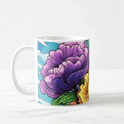 大胆な花カード コーヒーマグカップ (左)