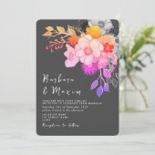 大胆な花柄のピンクとブラックの結婚式招待状 招待状 (スタンド正面)