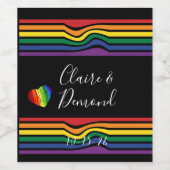 大胆な虹色のレトロストライプ ハート ワインラベル (シングルラベル)