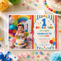 大胆な虹色の大きな1歳の誕生日おめでとう