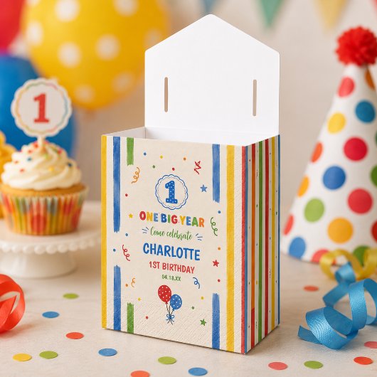 大胆な虹色の1歳の誕生日パーティー フェイバーボックス