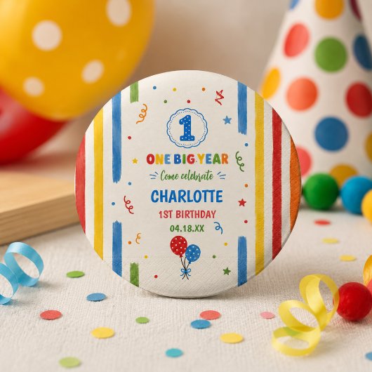 大胆な虹色の1歳の誕生日パーティー 缶バッジ
