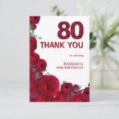 大胆な赤い花の80歳の誕生日御礼 エレガント サンキューカード (スタンド正面)
