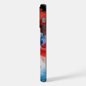大胆な赤と青の煙のアート - スマホケース iPhoneケース (左側面)