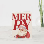 大胆な赤のタイポグラフィーサンタ写真ホリデーカード シーズンカード (正面)