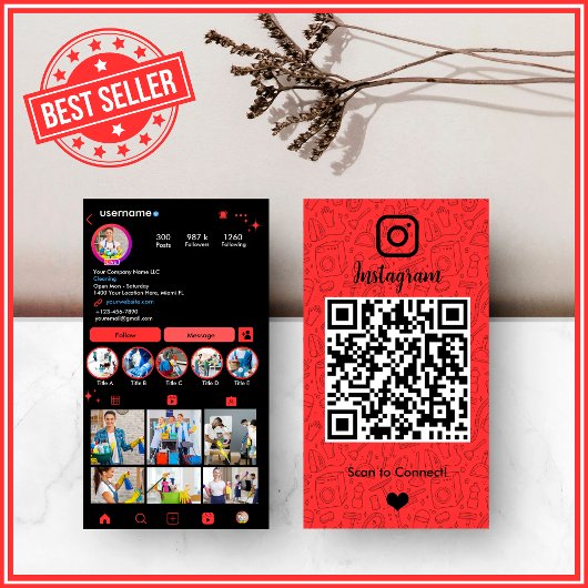 大胆な赤のハウスキーピングInstagram QR 名刺
