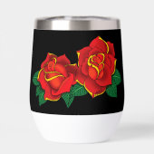 大胆な赤の伝統的なバラのタトゥー ブラック (背面)