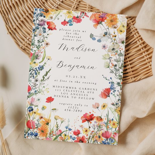 大胆な野の花の結婚式リハーサルディナー 招待状