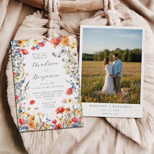 大胆な野生の花の写真の結婚式 招待状