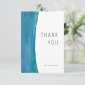 大胆な青い水彩の波の結婚式のお礼カード サンキューカード (スタンド正面)