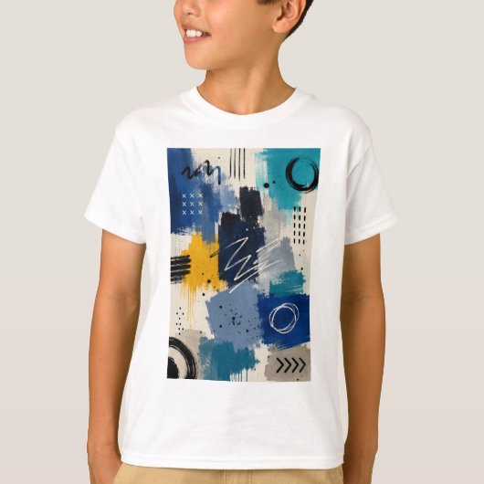 大胆な青の抽象エネルギー Tシャツ (正面)
