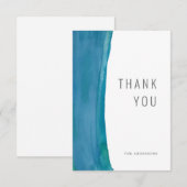 大胆な青の水彩波ウェディングサンクスカード サンキューカード (正面/裏面)
