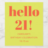 大胆な黄緑オレンジの21歳の誕生日パーティー ワインラベル (シングルラベル)