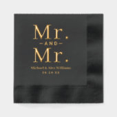 大胆な黒とゴールドのMr and Mr ウェディング 箔ナプキン (正面)