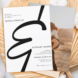 大胆な黒と白のカリグラフィー写真 ウェディング 招待状