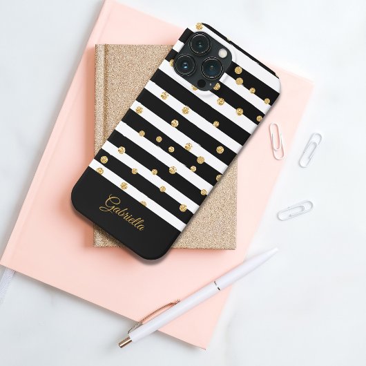 大胆な黒と白のゴールドストライプ柄 Case-Mate iPhoneケース