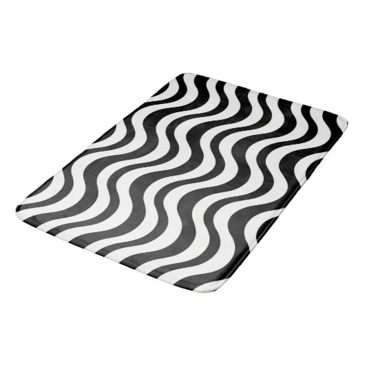 大胆な黒と白の波状抽象画 バスマット (アングル)