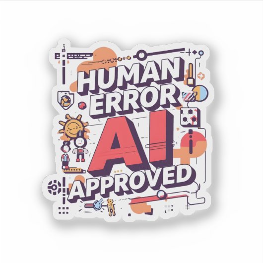大胆な「Human Error, AI Approved」デジタルアート シール (正面)