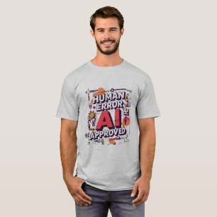 大胆な「Human Error, AI Approved」デジタルアート Tシャツ