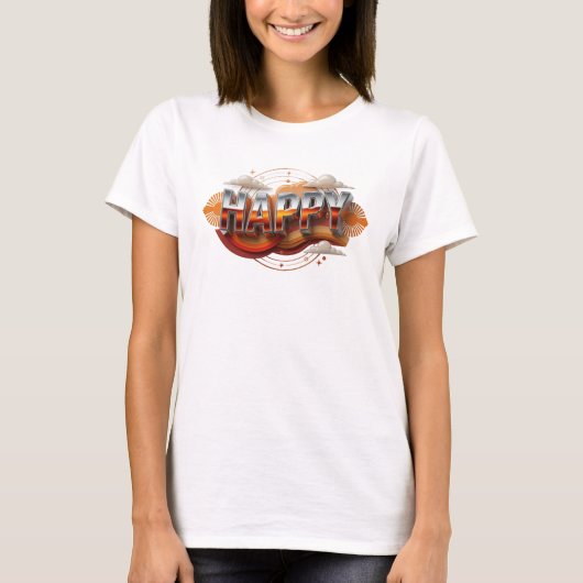 大胆なHAPPYステートメントデザイン Tシャツ (正面)