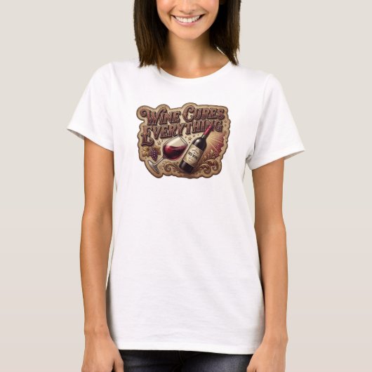 大胆ゴールド ワインは万能 Shirt デザイン Tシャツ (正面)