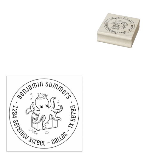 大胆不敵なタコの宝庫の住所 ラバースタンプ (押印)