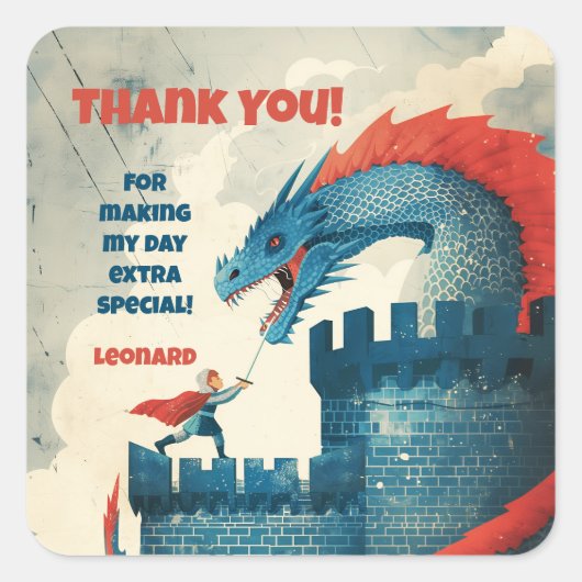 大胆不敵な騎士とドラゴンバースデーパーティー スクエアシール (正面)