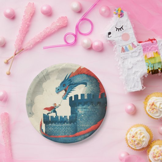 大胆不敵な騎士とドラゴンバースデーパーティー ペーパープレート (パーティー)