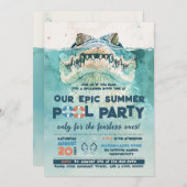 大胆不敵プールパーティー誕生日 招待状 (正面/裏面)