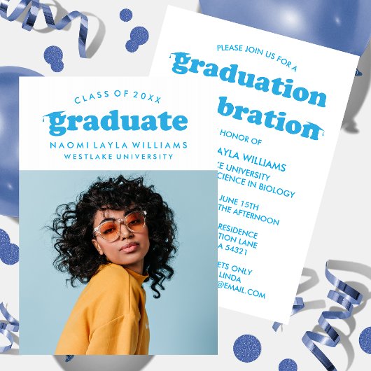 大胆 モダン レトロ 卒業生 | 卒業おめでとうございます 招待状