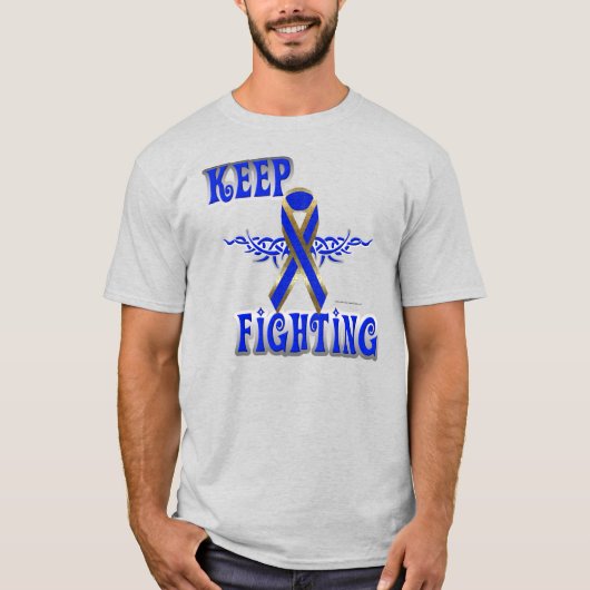 大腸保癌の男性の燃え尽きたTシャツと闘う Tシャツ (正面)