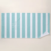大航海のターコイズ青ストライプモノグラムの ビーチタオル (正面)