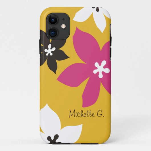 大花モダンプリント黄パーソナライズされたピンク Case-Mate iPhoneケース (裏面)