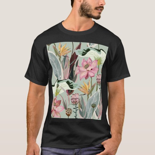 大花ヴィンテージフローライラストレーション Tシャツ (正面)