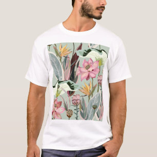 大花ヴィンテージフローライラストレーション Tシャツ