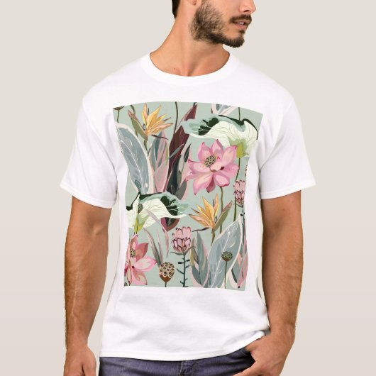 大花ヴィンテージフローライラストレーション Tシャツ (正面)