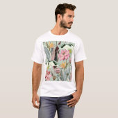 大花ヴィンテージフローライラストレーション Tシャツ (正面フル)