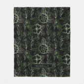 大花柄の緑の名パーソナライズされた前 フリースブランケット (正面)