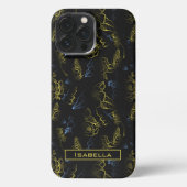 大花花柄金ゴールドパーソナライズされた名 iPhoneケース (裏面)