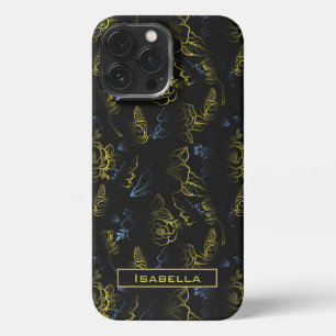大花花柄金ゴールドパーソナライズされた名 iPhone 13 PRO MAXケース