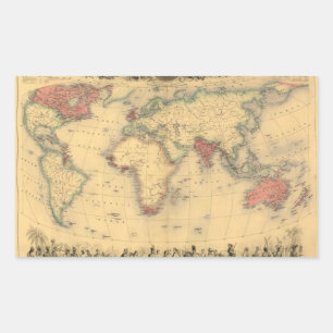 大英帝国の1850年代の地図世界中で 長方形シール