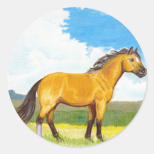 大草原の小さな馬のラウンドステッカー ラウンドシール (正面)