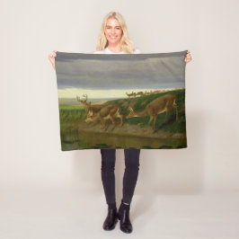 大草原の鹿（ウィリアム・ホルブルック・ヒゲ） フリースブランケット