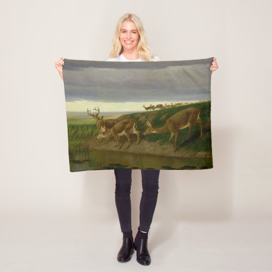 大草原の鹿(ウィリアム・ホルブルック・ヒゲ) フリースブランケット (インサイチュ)