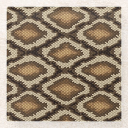 大蛇のスネークスキンパターン2 ガラスコースター (正面)