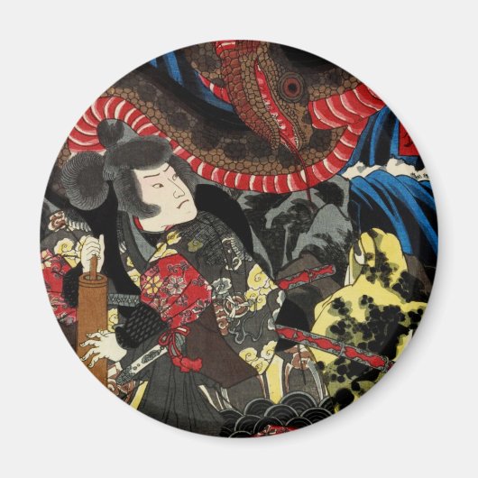 大蛇のヒキガエルと戦う侍 マグネット (正面)